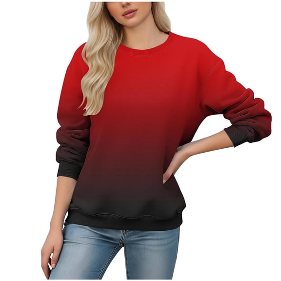 Alkepwun Women's Sweatshirt Gradient Print Crew Neck Drop Shoulder Long Sleeve Hoodless Sweatshirt Loose-Fit Casual Comfort Pullover Top