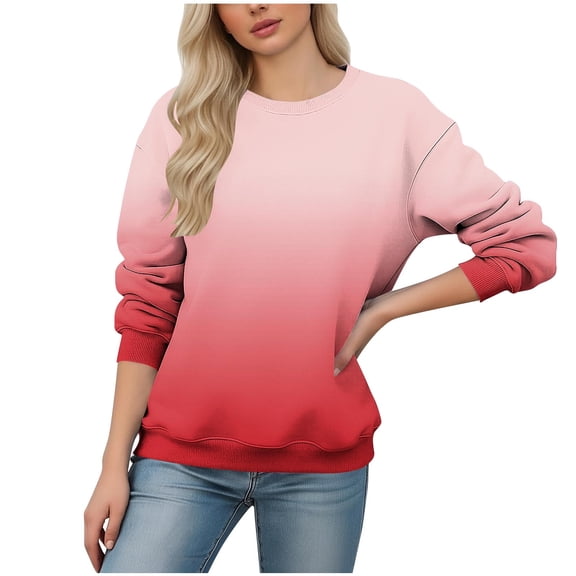 Alkepwun Women's Sweatshirt Gradient Print Crew Neck Drop Shoulder Long Sleeve Hoodless Sweatshirt Loose-Fit Casual Comfort Pullover Top