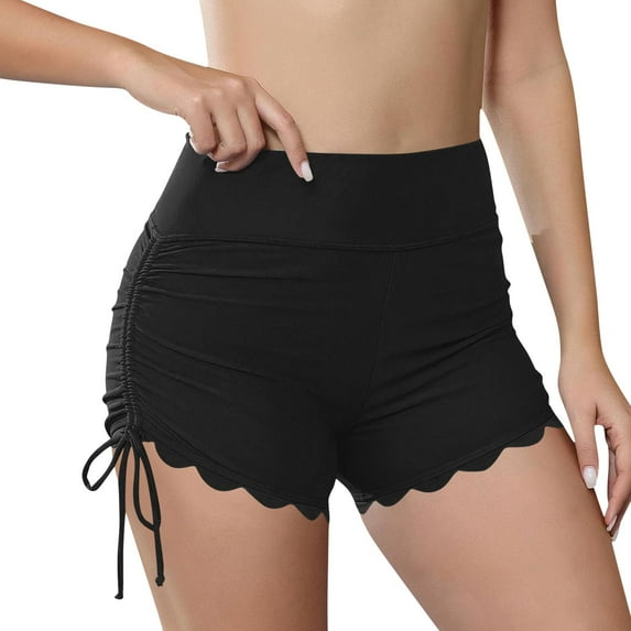 Alkepwun Women's Swim Shorts High Waisted Bathing Suit Bottoms Tummy Control Scallop Trim Tie Side Swimsuit Bottoms Boy Shorts Swimwear Bikini Board Shorts