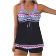 thumbnail image 1 of Alkepwun Women's Swimsuits Plus Size Two Piece Modest Tankini Bathing Set Drawstring Fold Neck Floral Print Hide Belly Bathing Suits Tummy Control Swim Shorts, 1 of 6