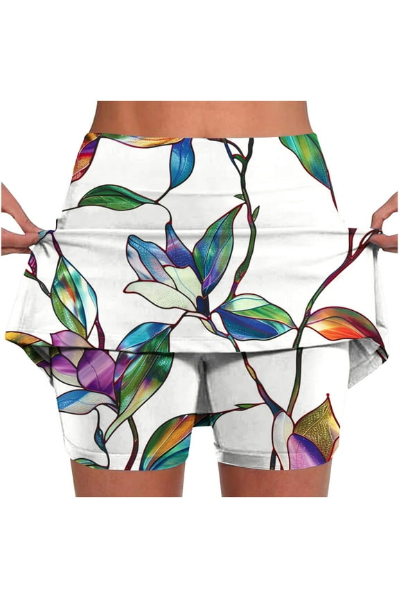 Women's Tennis Skirts with Pockets Inner Shorts Floral Casual Summer Mini Skirt Active Athletic Skort for Running Training Sports Golf