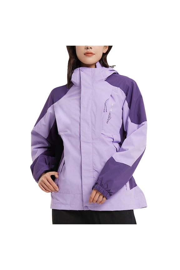 Women's Three-in-one Ski Jacket Detachable Cap Windproof Waterproof Raincoat Fleece Insulated Winter Hooded Coat