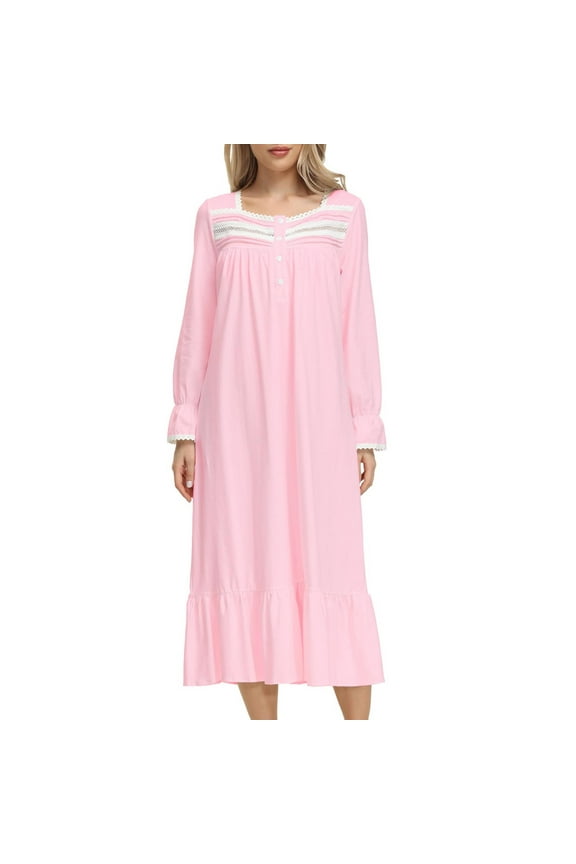Women's Vintage Victorian Nightgown Bridal Nighty Pajamas Nightshirt Ruffle Lace Lounge Dress Long Sleeve Sleepwear