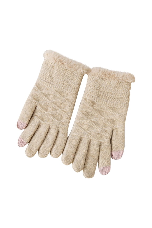 Women's Winter Alpaca Wool Thickened Solid Color Warm Touch Screen Anti Pilling and Wear Resistant Mid Length Knitted Gloves