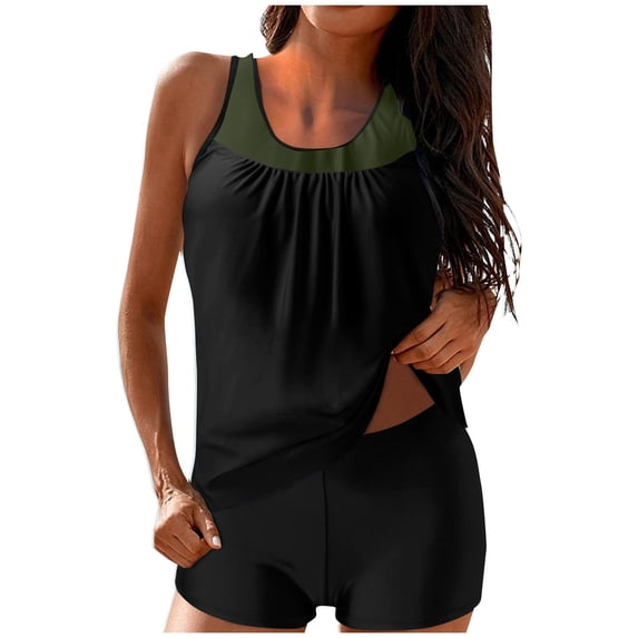 Alkepwun Womens Bathing Suits Tankinis Two Piece Bathing Suit Modest Mesh Flowy Swim Top with Tummy Control Stretch Boy Shorts