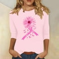 thumbnail image 1 of Alkepwun Womens Breast Cancer Awareness T Shirts Sunflower Pink Ribbon Graphic Tees Cancer Survivor 3/4 Sleeve Tee Tops, 1 of 4