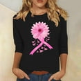 thumbnail image 1 of Alkepwun Womens Breast Cancer Awareness T Shirts Sunflower Pink Ribbon Graphic Tees Cancer Survivor 3/4 Sleeve Tee Tops, 1 of 4