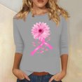 thumbnail image 1 of Alkepwun Womens Breast Cancer Awareness T Shirts Sunflower Pink Ribbon Graphic Tees Cancer Survivor 3/4 Sleeve Tee Tops, 1 of 4