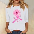 thumbnail image 1 of Alkepwun Womens Breast Cancer Awareness T Shirts Sunflower Pink Ribbon Graphic Tees Cancer Survivor 3/4 Sleeve Tee Tops, 1 of 4