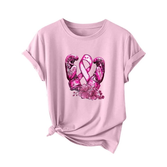 Alkepwun Womens Breast Cancer Shirts Pink Ribbon Cancer Awareness Tee Tops Casual Loose Crew Neck Short Sleeve Blouse