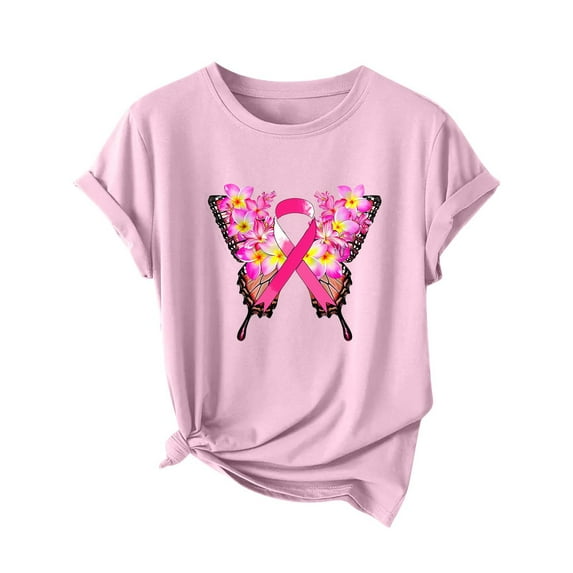 Alkepwun Womens Breast Cancer Shirts Pink Ribbon Cancer Awareness Tee Tops Casual Loose Crew Neck Short Sleeve Blouse