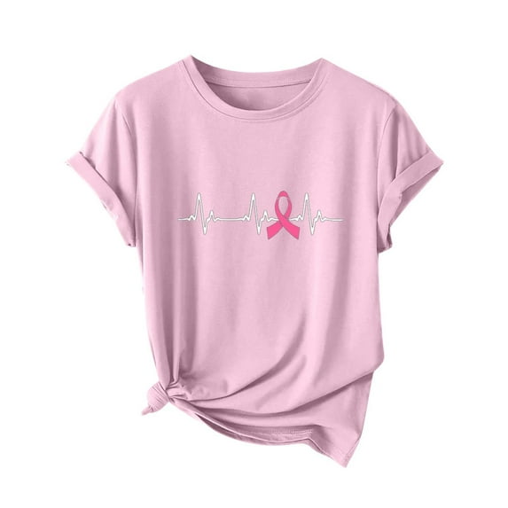 Alkepwun Womens Breast Cancer Shirts Pink Ribbon Cancer Awareness Tee Tops Casual Loose Crew Neck Short Sleeve Blouse