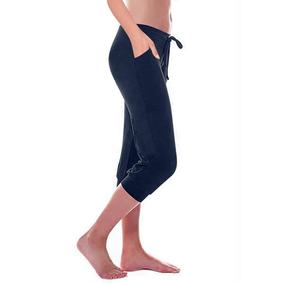 Alkepwun Womens Cargo Capris with Pockets Lightweight Workout Running Capris Pants Casual Drawstring Cropped Yoga Pants Summer Plus Size Joggers
