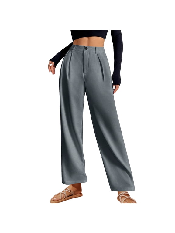 Womens Casual Wide Leg Pants High Waisted Button Down Straight Long Trousers Palazzo Pants