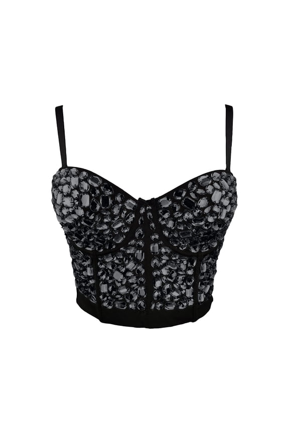 Womens Corset Top Sexy Rhinestone Punk Bustier Crop Top Push Up Underwire Support Comfortable Breathable Solid Slim Adjustable Straps Club Party Vest