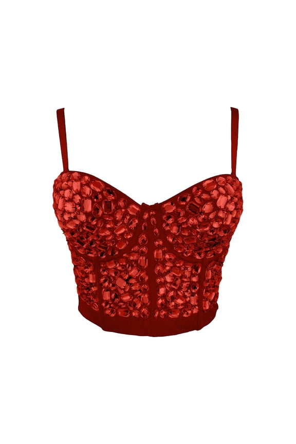 Womens Corset Top Sexy Rhinestone Punk Bustier Crop Top Push Up Underwire Support Comfortable Breathable Solid Slim Adjustable Straps Club Party Vest