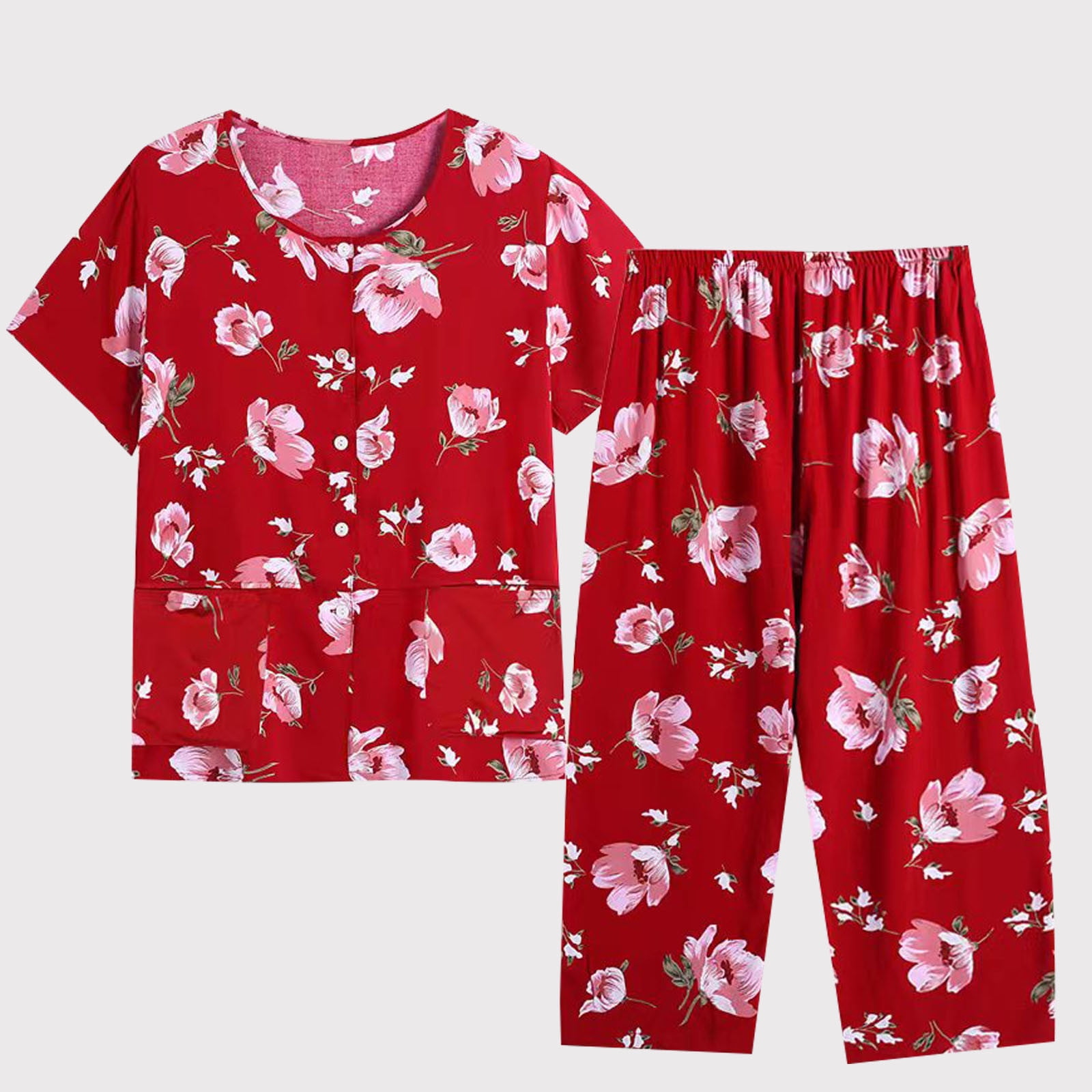 Alkepwun Womens Cotton Linen Pajama Sets Capri Pajamas for Women Set