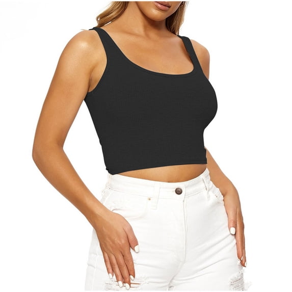 Alkepwun Womens Crop Tank Tops Ribbed Scoop Neck Sleeveless Shirt Fitness Yoga Gym Workout Tops Summer Basic Cami Shirts