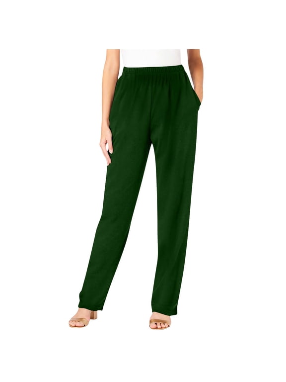 Womens Dress Pants Solid Color Stretch Straight Leg Pocket Office High Waisted Trousers Casual Comfortable Elastic Waist Plus Size Pant Loose Breathable Lightweight Workplace Wear