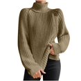 thumbnail image 1 of Alkepwun Womens Fall Sweaters Solid Color Lantern Sleeve Turtleneck Long Length Knit Sweater Casual Comfortable Side Slit Loose Fit Warm Sweater Soft Everyday Plus Size Classic Pullover Top, 1 of 7