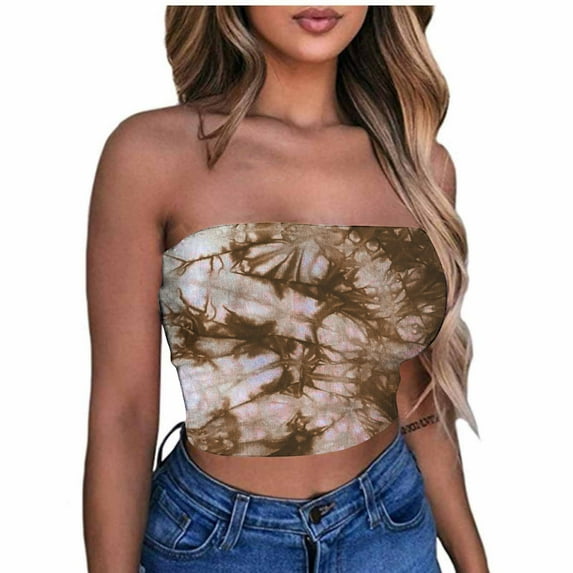 Alkepwun Womens Fashion 2025 Summer Floral Tube Top Ruched Going Out Bandeau Sleeveless Strapless Crop Tops Bras