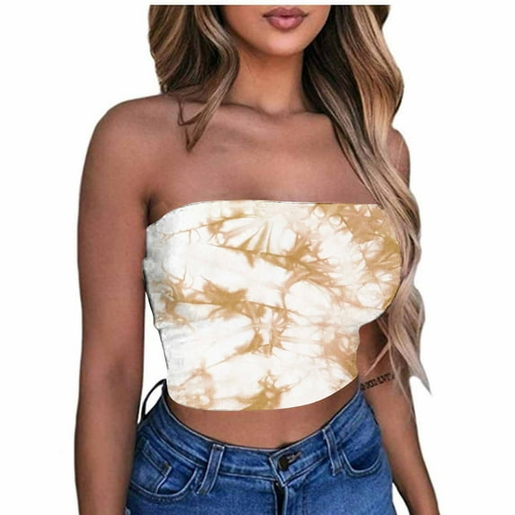 Alkepwun Womens Fashion 2025 Summer Floral Tube Top Ruched Going Out Bandeau Sleeveless Strapless Crop Tops Bras