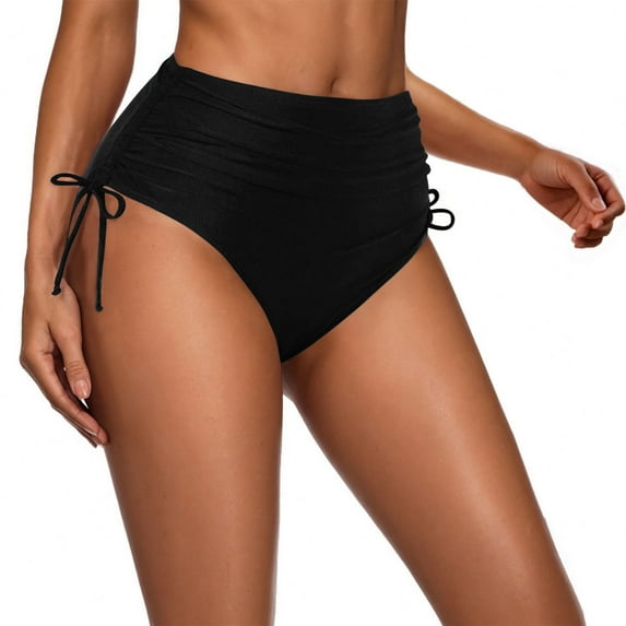Alkepwun Womens Full Coverage Swim Bottoms Ruched Tie Sides Bikini Bottoms High Waisted Bathing Suit Bottom Cute Swimwear
