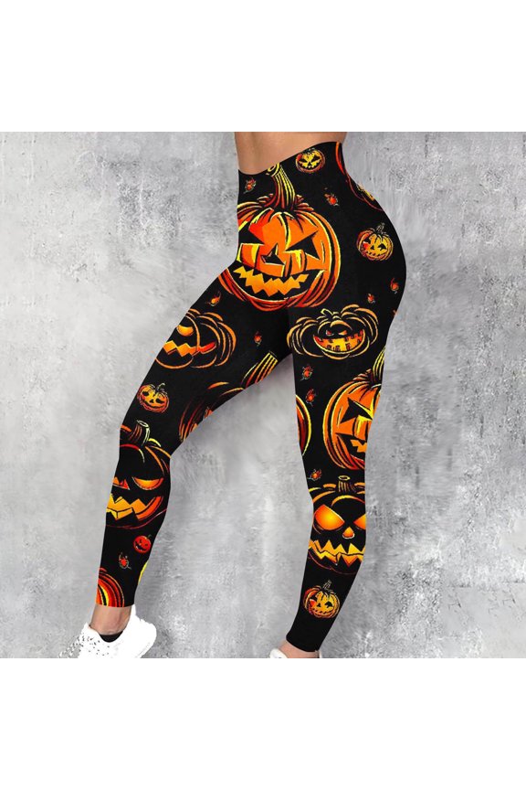 Womens Halloween Leggings Halloween Pumpkin Spider Web Print Ankle-Length Tights Activewear Holiday Stretch Yoga Pants Workout Leggings