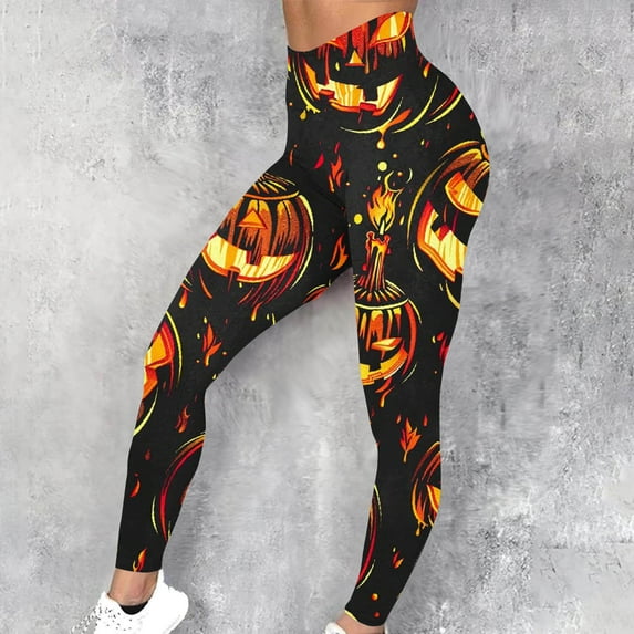 Alkepwun Womens Halloween Leggings Halloween Pumpkin Spider Web Print Ankle-Length Tights Activewear Holiday Stretch Yoga Pants Workout Leggings