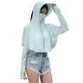 thumbnail image 1 of Alkepwun Womens Jacket Solid Color Batwing Long-Sleeve Lightweight Breathable Ice Silk Hooded Sun Protection Jacket Outdoor Cycling Thumb Holes Coat with Brim and Mask, 1 of 7