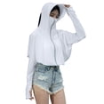 thumbnail image 1 of Alkepwun Womens Jacket Solid Color Batwing Long-Sleeve Lightweight Breathable Ice Silk Hooded Sun Protection Jacket Outdoor Cycling Thumb Holes Coat with Brim and Mask, 1 of 7