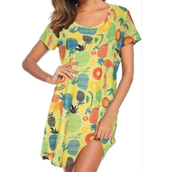 Alkepwun Womens Nightgowns Cute Cartoon Animal Printed Sleep Shirts Soft Nightdress Summer Short Sleeve Pajamas Dress Casual Sleepwear