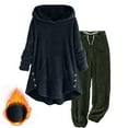thumbnail image 1 of Alkepwun Womens Pajamas Set Solid Color Fleece Thickened Thermal Suits Long Sleeve Hooded Pullover Mid Length Plush Top Elastic Waist Cuffed Legs Pants Soft Comfortable Warm Plus Size Homewear Sets, 1 of 5