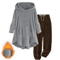 thumbnail image 1 of Alkepwun Womens Pajamas Set Solid Color Fleece Thickened Thermal Suits Long Sleeve Hooded Pullover Mid Length Plush Top Elastic Waist Cuffed Legs Pants Soft Comfortable Warm Plus Size Homewear Sets, 1 of 6