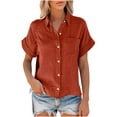 thumbnail image 1 of Alkepwun Womens Plus Size Button Down Shirts Vacation Outfits Loose Fit Short Sleeve Linen Shirts Summer Casual Collared Blouse with Chest Pockets, 1 of 1