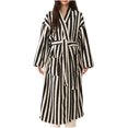 thumbnail image 1 of Alkepwun Womens Robe Vertical Stripes Long Sleeve Lapel Collar Bathrobe Winter Coral Fleece Soft Dry Fit Comfy Kimono Pajama Robe, 1 of 3