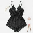 thumbnail image 1 of Alkepwun Womens Satin Lingerie One Piece Bodysuit Teddy Lingerie Lace Trim Deep V Backless Sleeveless Romper Sleepwear, 1 of 5