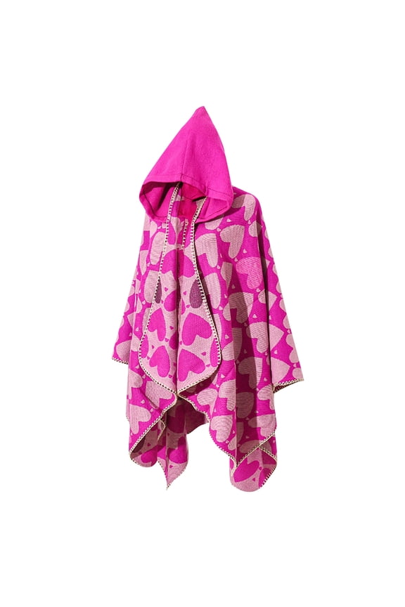 Womens Shawl Hooded Knit Cape Heart Pattern Cardigan-Style Wrap Coat Comfortable Soft Warm Wraps Party Dinner Outfit Outdoor Travel Cold Proof Windproof Cape Heartwarming Christmas Gift