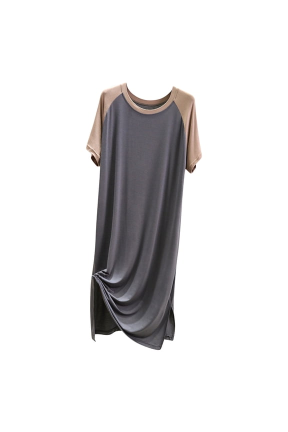 Womens Summer Long Nightgown Baseball Sleeve Nightshirt Comfy T-Shirt House Dress Casual Pajamas Soft Sleepwear