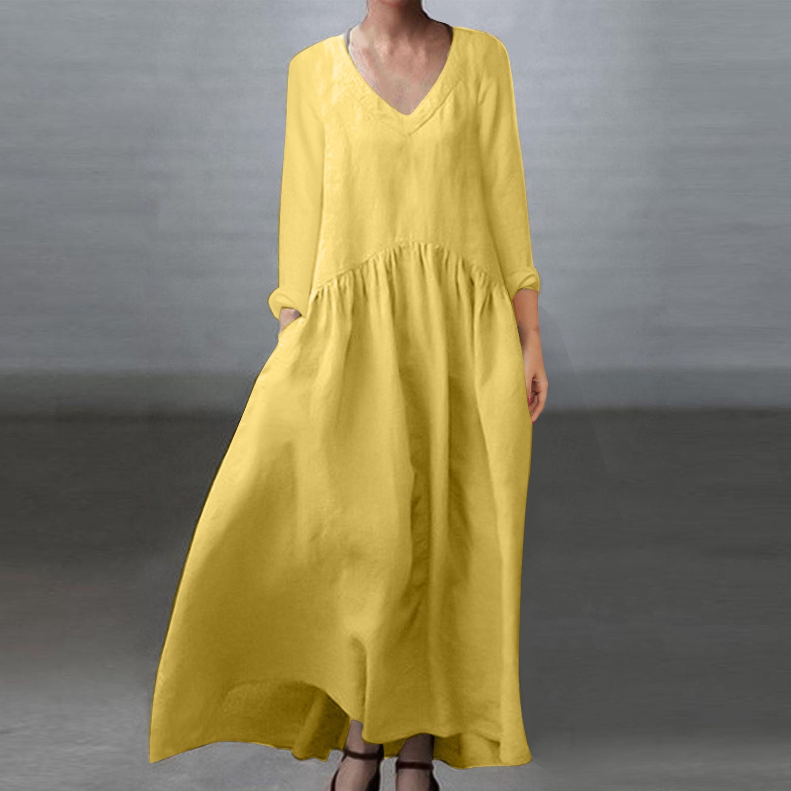 Plus Size V-neck Cotton And Linen Women's Dress Sleeveless