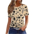 thumbnail image 1 of Alkepwun Womens Summer Tops Random Print Summer Slim Casual Short Sleeve Round Neck Top Lightweight Breathable Classic Basic T-Shirt, 1 of 4