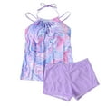thumbnail image 1 of Alkepwun Womens Swim Tops Flowing Tankini Two-Piece Swimsuit Set Printed Adjustable Halter Modest Top Stretch Tummy Control Boyshort Swim Trunks, 1 of 4