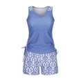 thumbnail image 1 of Alkepwun Womens Tankini Two Piece Modest Bathing Suit Printed V-Neck Strap Side Drawstring Tank Top and Stretch Tummy-Control Bottoms, 1 of 8