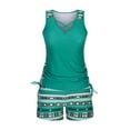 thumbnail image 1 of Alkepwun Womens Tankini Two Piece Modest Bathing Suit Printed V-Neck Strap Side Drawstring Tank Top and Stretch Tummy-Control Bottoms, 1 of 8
