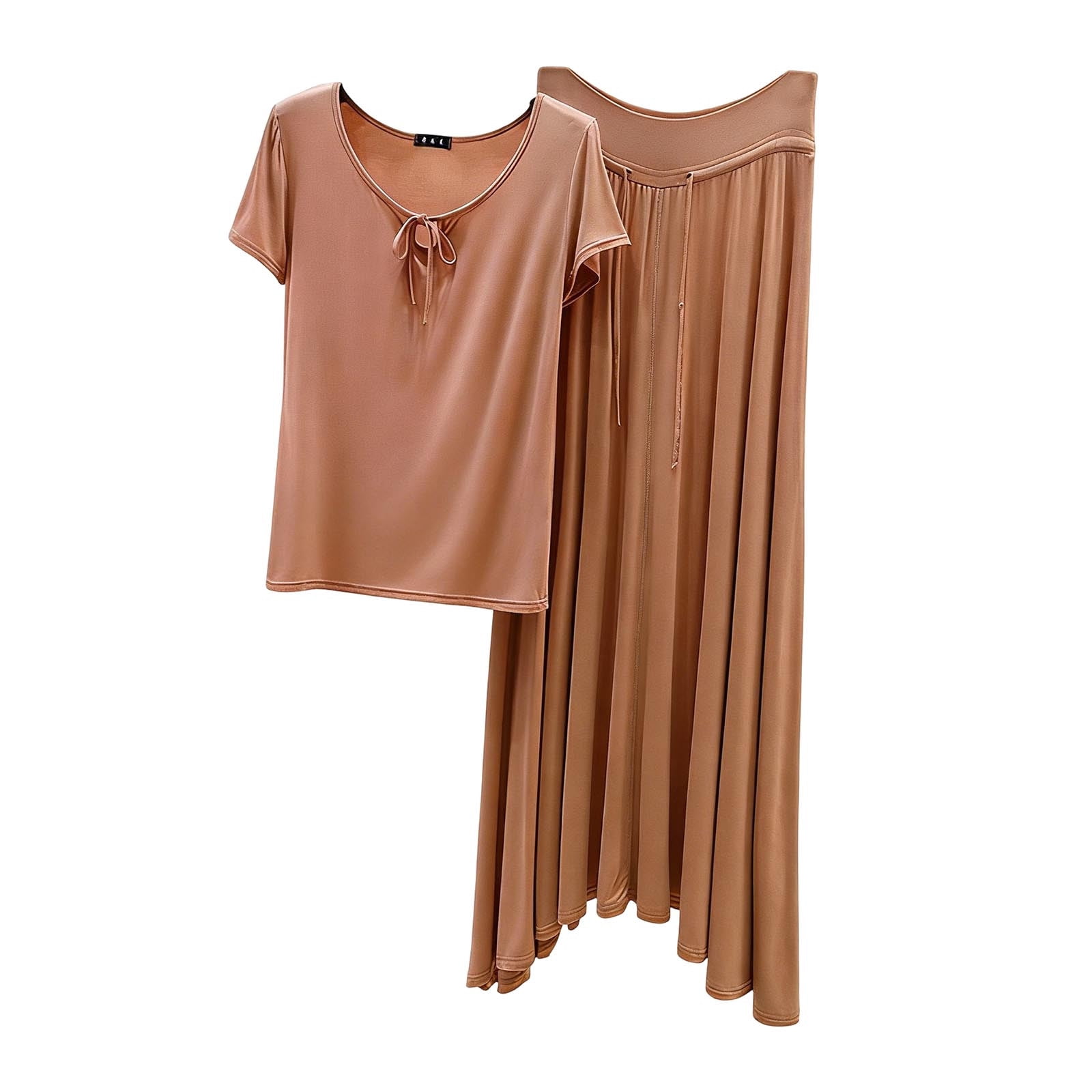 Alkepwun Womens Two Piece Skirt Set Round-Neck Short-Sleeve Tie-Front ...