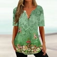 thumbnail image 1 of Alkepwun Womens V Neck Henley Shirts 2024 Summer Short Sleeve Tee Tops Dressy Blouses Casual T-Shirts Tunic Tops, 1 of 5
