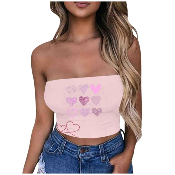 Alkepwun Womens Valentine's Day Love Heart Print Graphic Casual Strapless Yoga Exercise Chest Wrap Bra