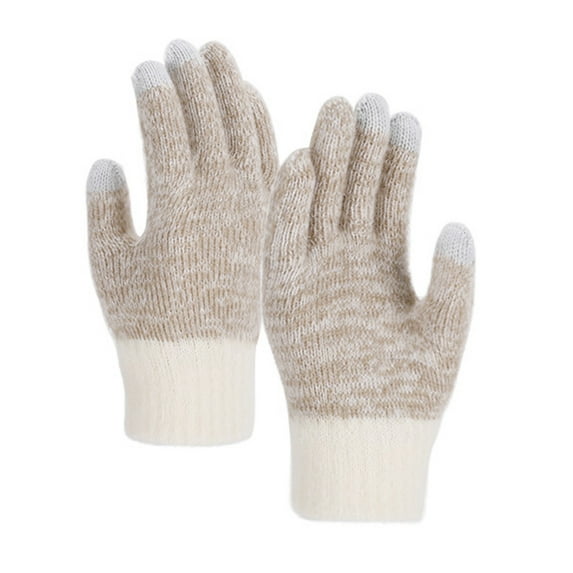 Alkepwun Womens Winter Gloves Knit Wool Fleece Lining Five Finger Warm Glove Thickened Soft Comfortable Stretch Touchscreen Mittens Solid Color Windproof Cold Resistant Outdoor Full Finger Mitts