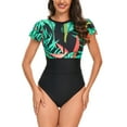 thumbnail image 1 of Alkepwun Womens Zipper One Piece Swimsuits Tummy Control Bathing Suit Retro Ruffle Sleeve Tropical Printed Surfing Swimming Suit on Clearance, 1 of 7