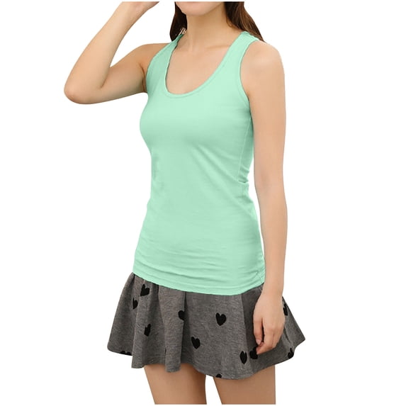 Alkepwun Workout Tank Tops Woman Summer Cotton Lightweight Breathable Solid-Color T-Back Cami Tank Casual Plus Size Round-Neck Versatile Basic Fitted Vest